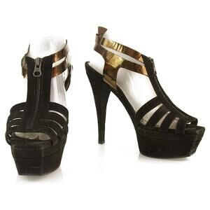 Marni Platform Strappy Heels Black Suede Cage Sandal Size 38